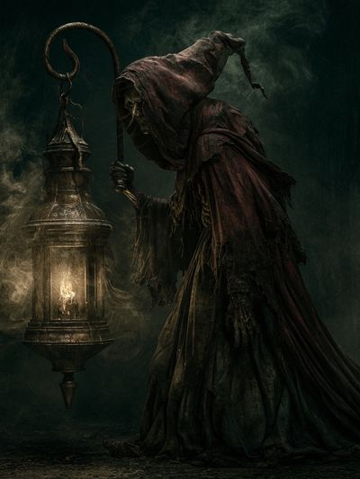 Dark Hooded Lantern Figure Poster. poster