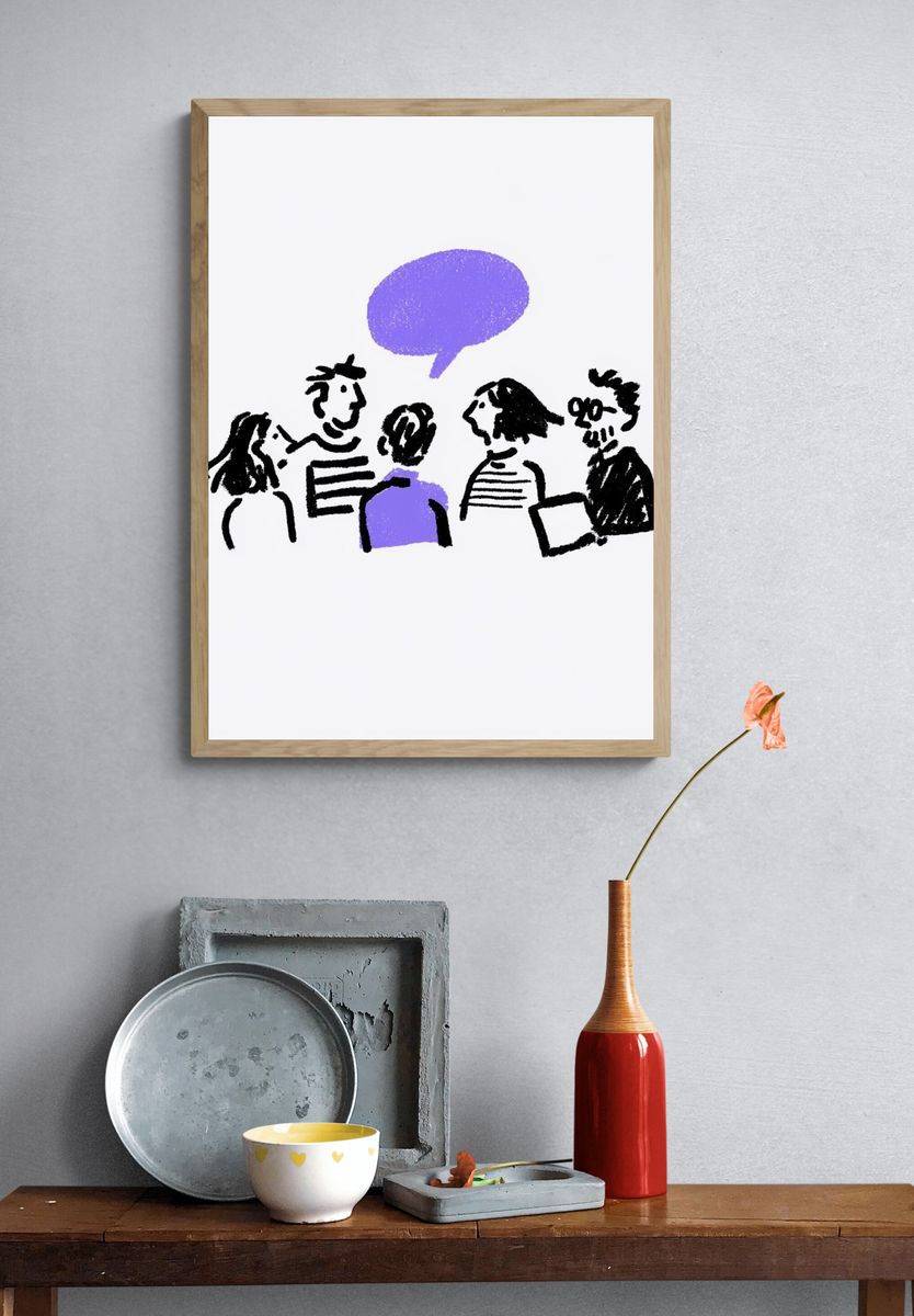 Conversation Sketch Illustration Poster. — room view 3