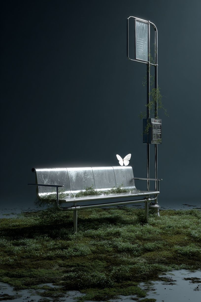 Surreal Bus Stop Digital Art Print. poster detail