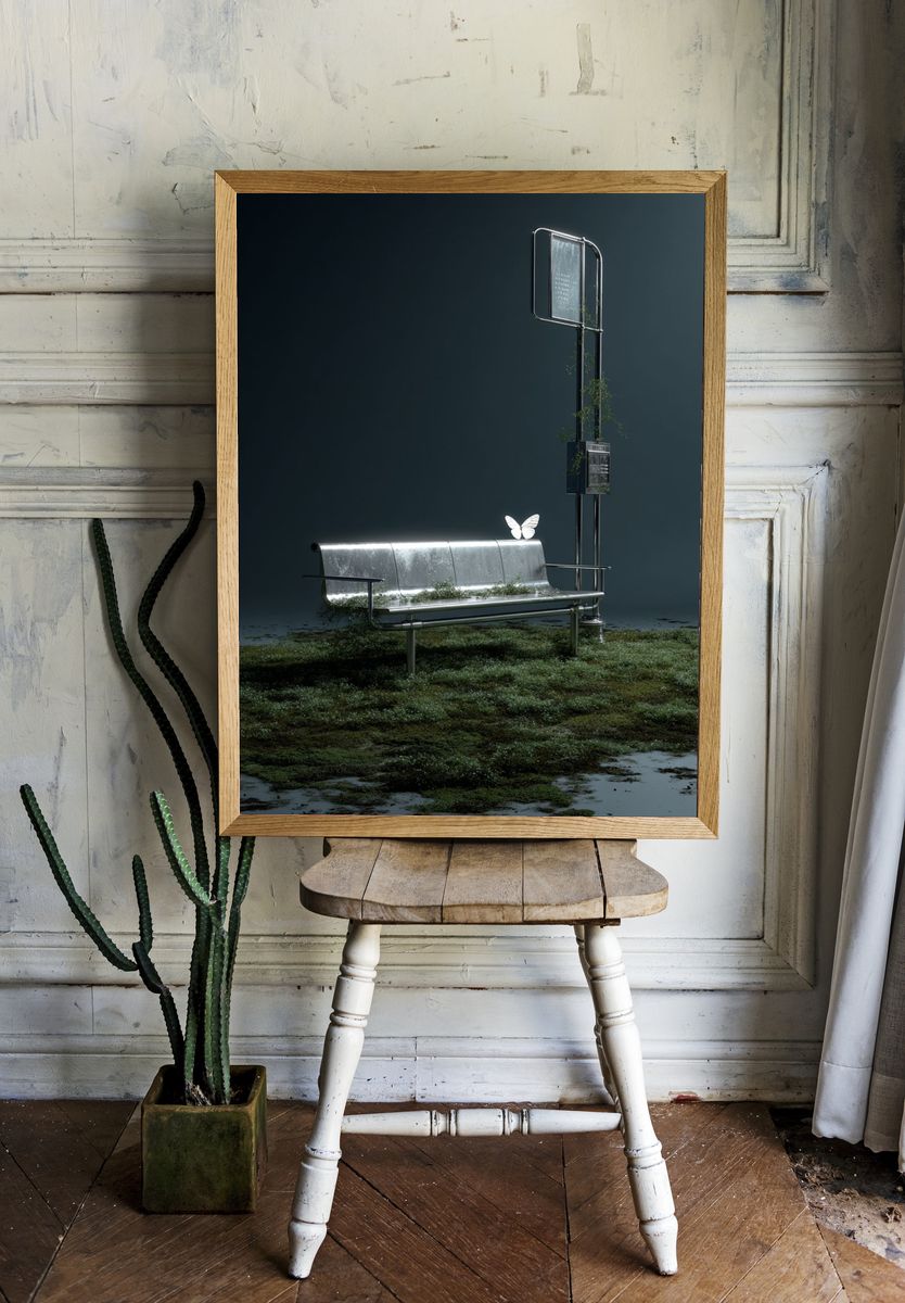 Surreal Bus Stop Digital Art Print. room preview