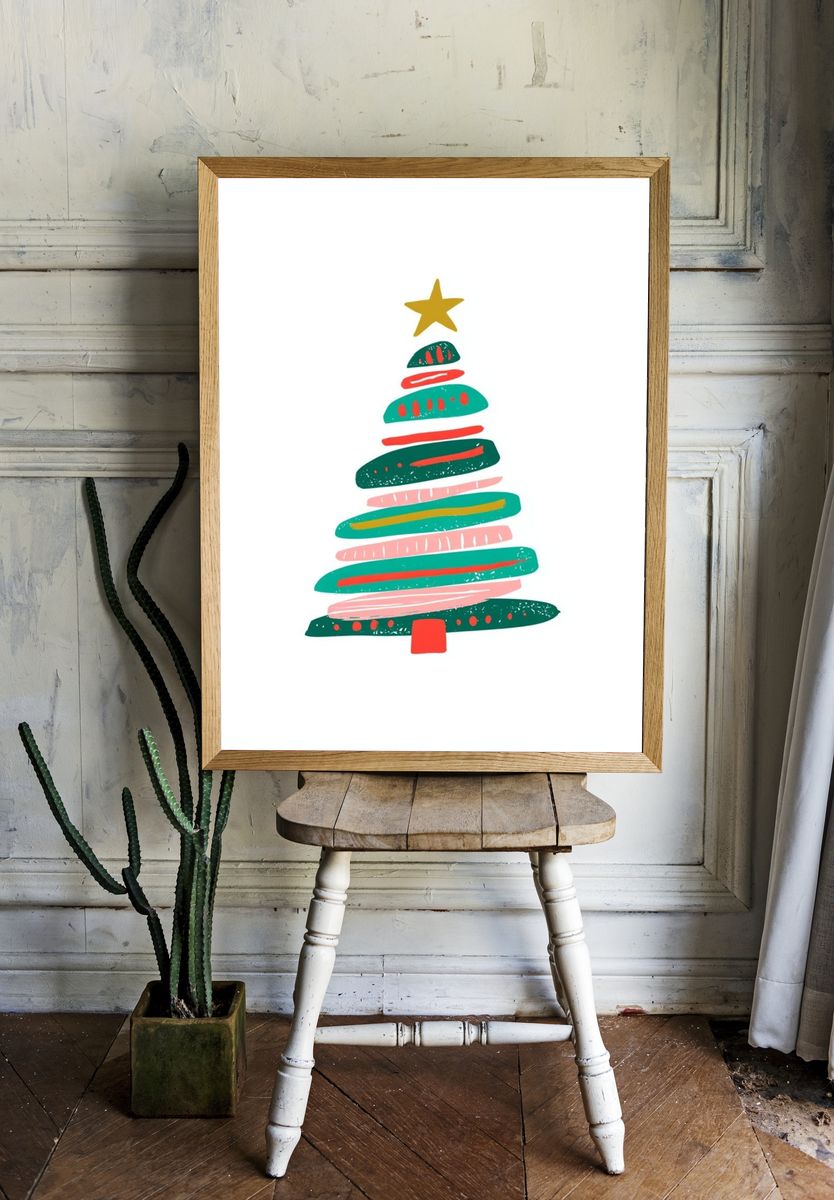 Abstract Christmas Tree Typography Print. room preview