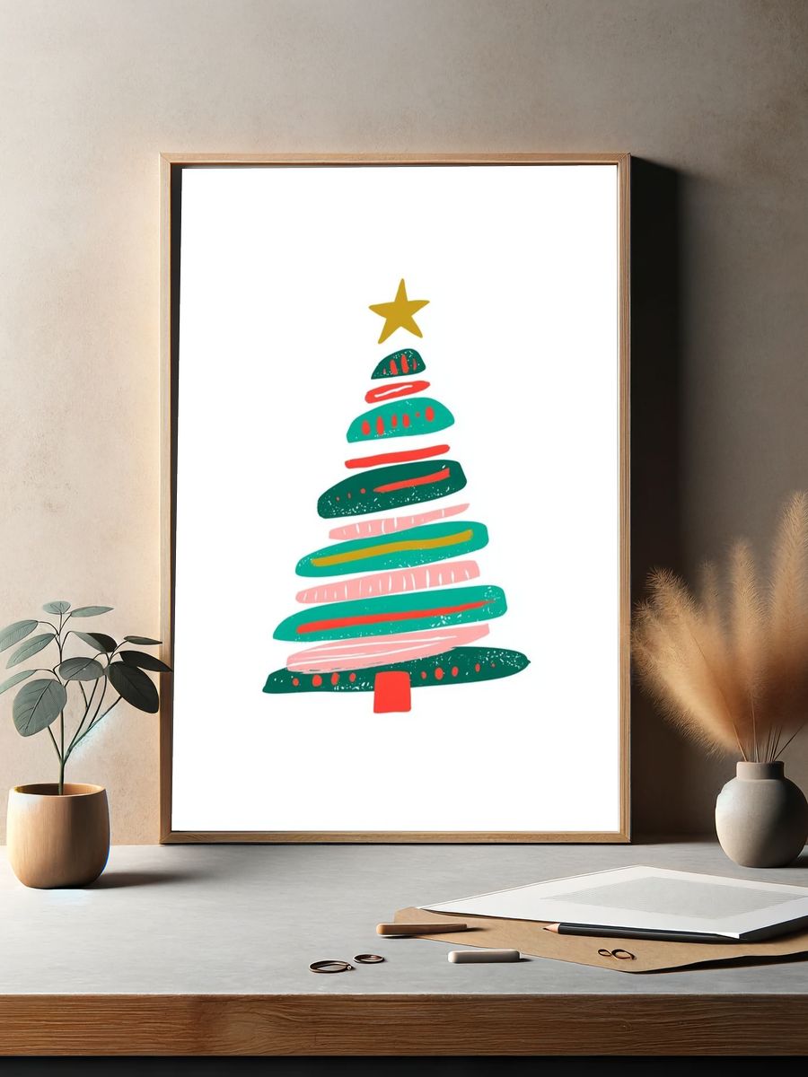 Abstract Christmas Tree Typography Print. — room view 2