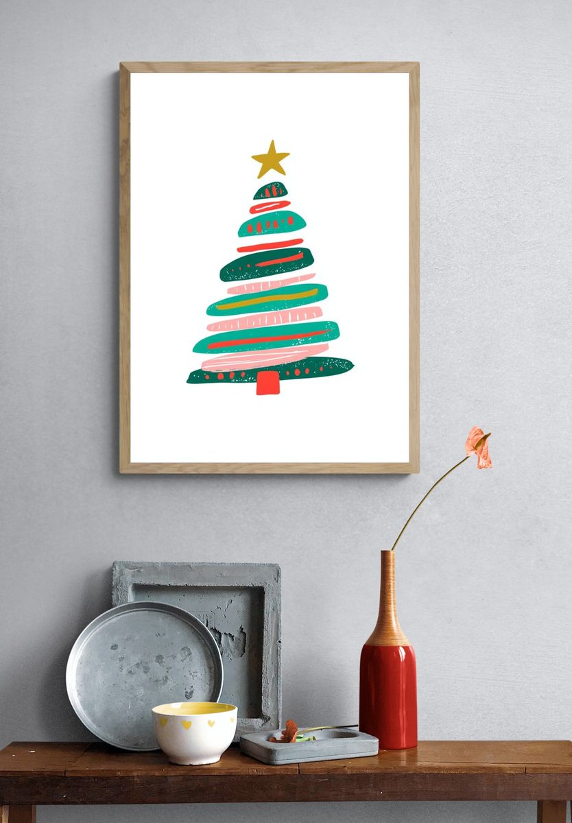 Abstract Christmas Tree Typography Print. — room view 3