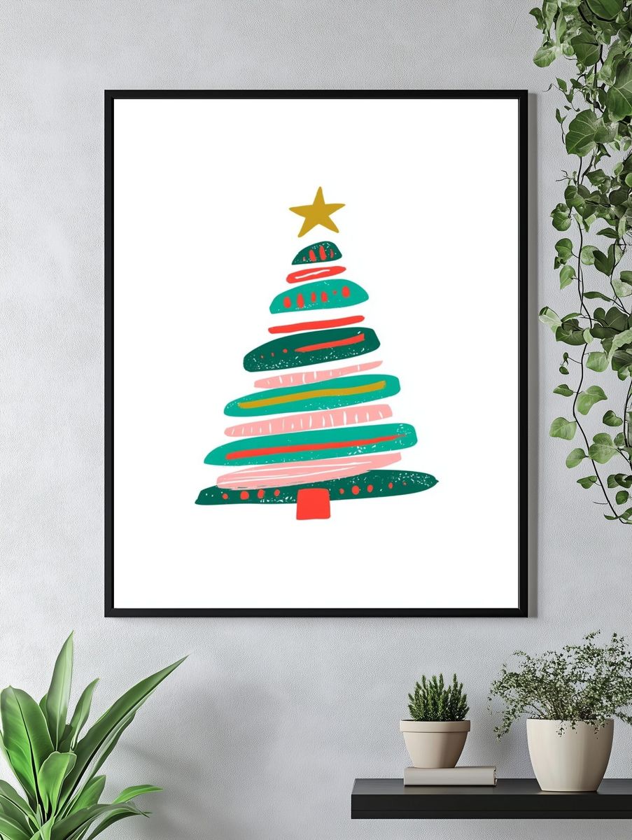 Abstract Christmas Tree Typography Print. — room view 4