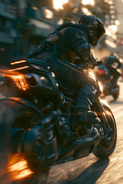 Cyberpunk Motorcycle Chase Print. poster print
