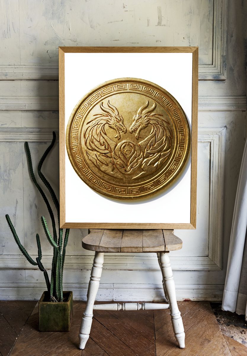 Golden Dragon Emblem Illustration Poster. room preview