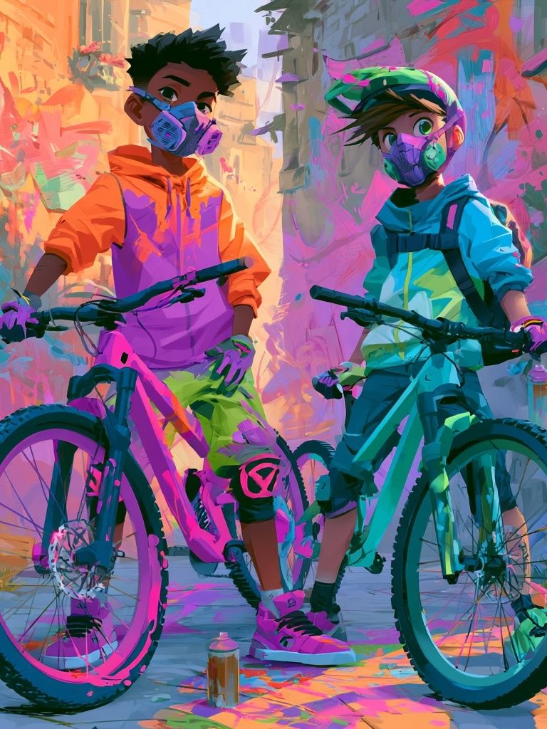 Neon Bike Riders Illustration Poster. poster detail