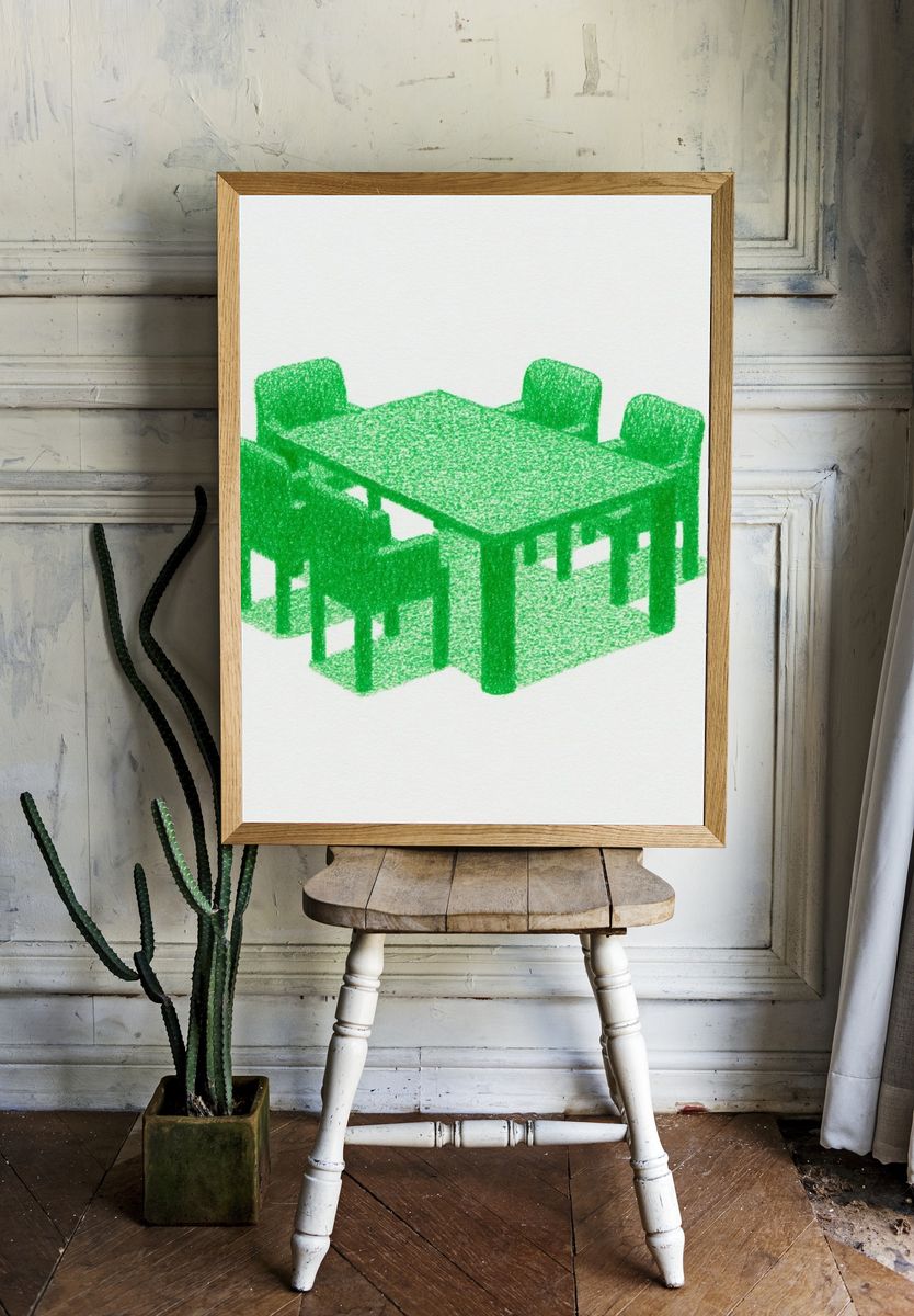 Green Dining Table Illustration Poster. room preview