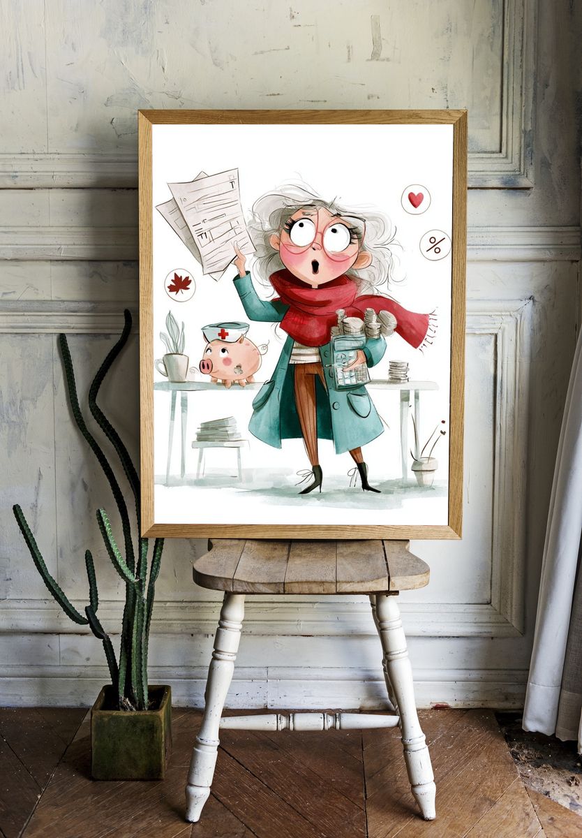 Green Dining Table Illustration Poster. — room view 1