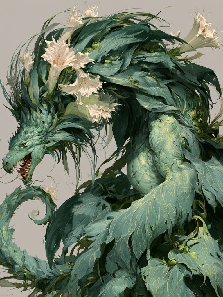 Emerald Dragon Botanical Print. poster detail