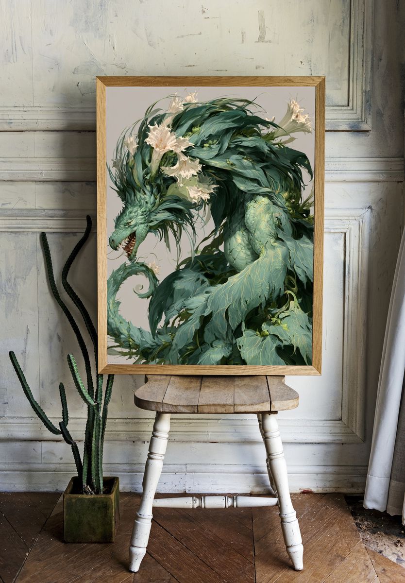 Emerald Dragon Botanical Print. — room view 1