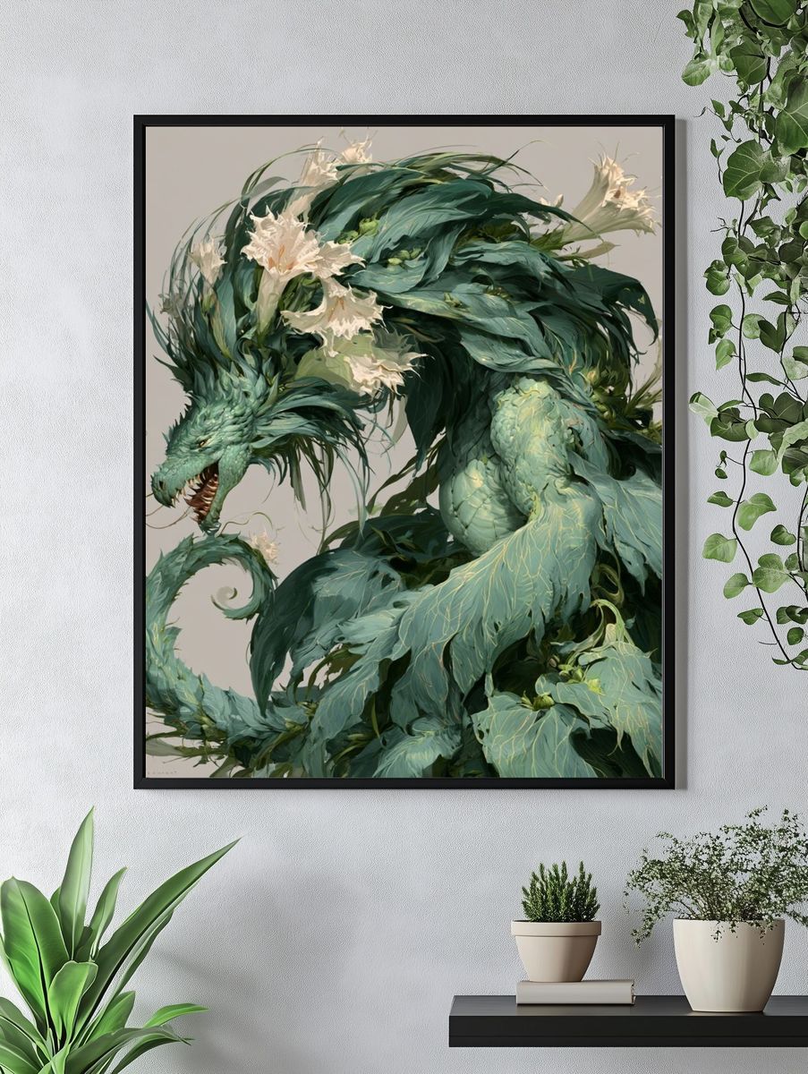 Emerald Dragon Botanical Print. — room view 4