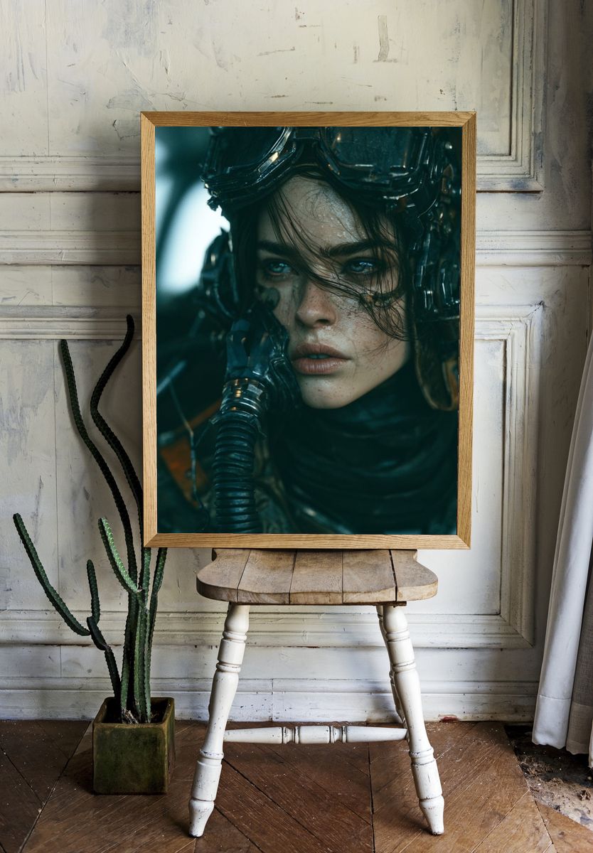 Cyberpunk Pilot Portrait Print. — room view 1