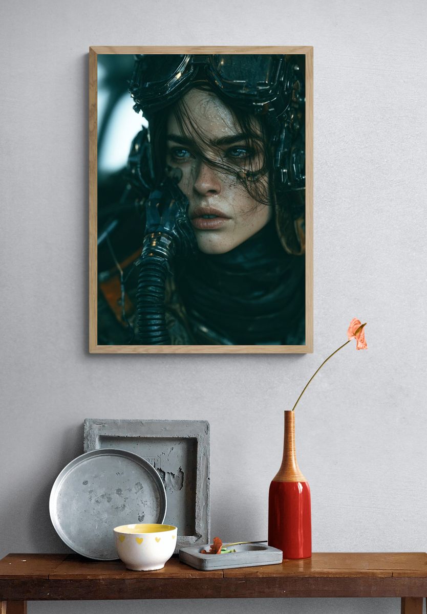 Cyberpunk Pilot Portrait Print. — room view 3