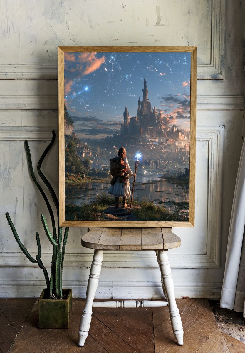Fantasy Castle at Dawn Print. — room view 1
