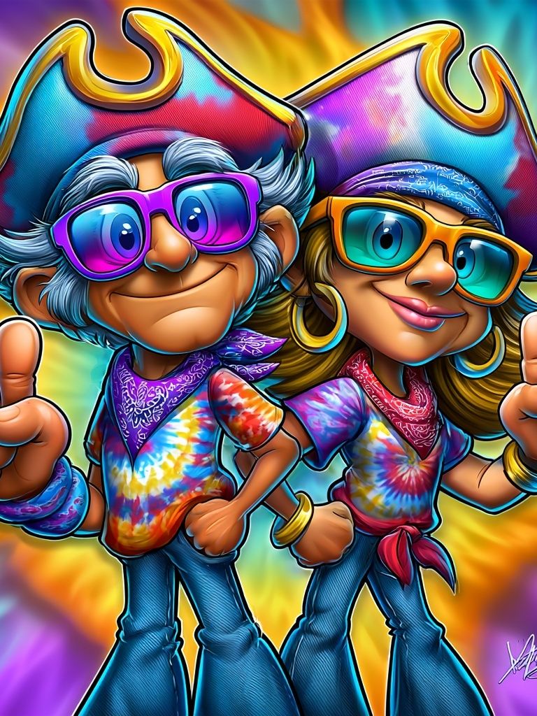 Groovy Pirate Duo Illustration Poster. poster detail
