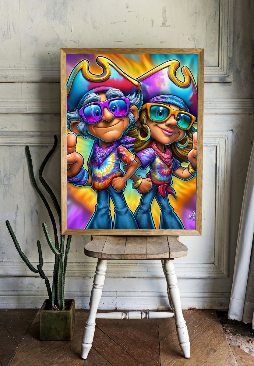 Groovy Pirate Duo Illustration Poster. — room view 1