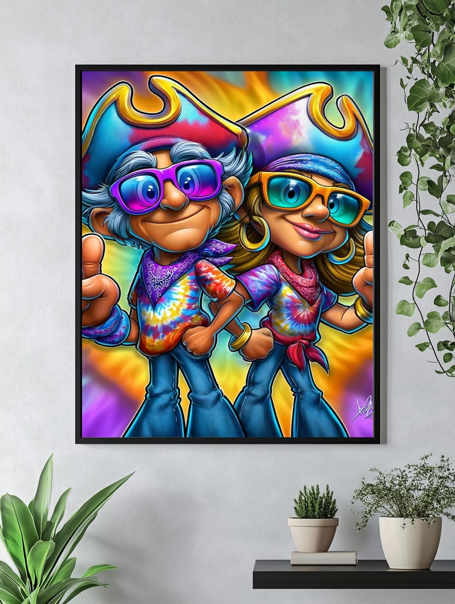 Groovy Pirate Duo Illustration Poster. — room view 4