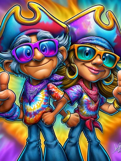 Groovy Pirate Duo Illustration Poster. poster print
