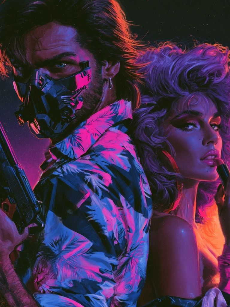 Neon Cyberpunk Duo Poster. poster — illustration art