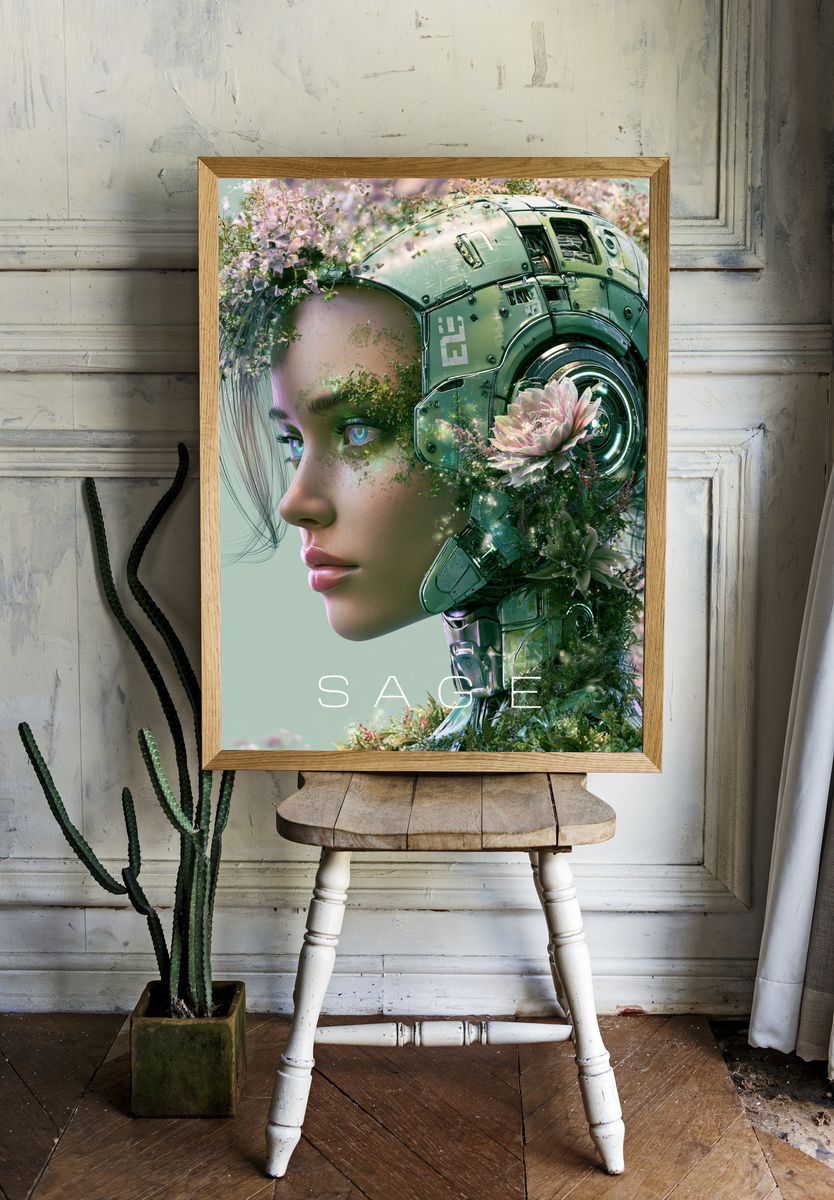 Sage Cyber Flora Portrait Print. — room view 1