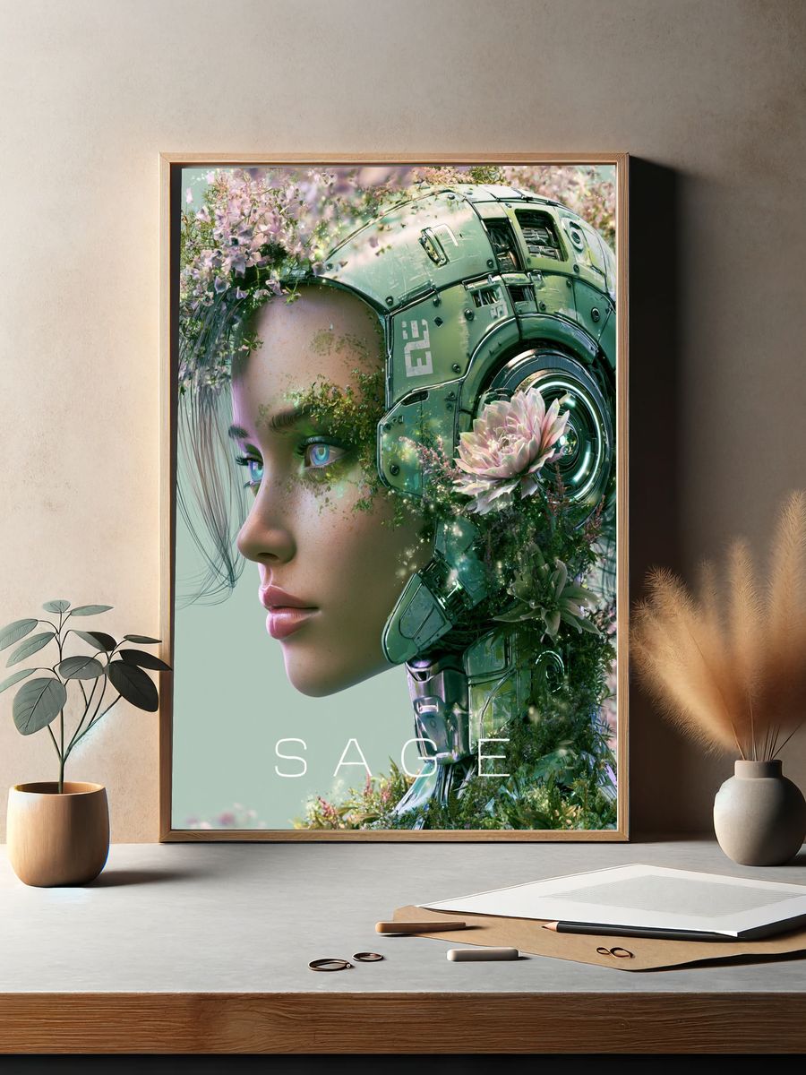 Sage Cyber Flora Portrait Print. — room view 2