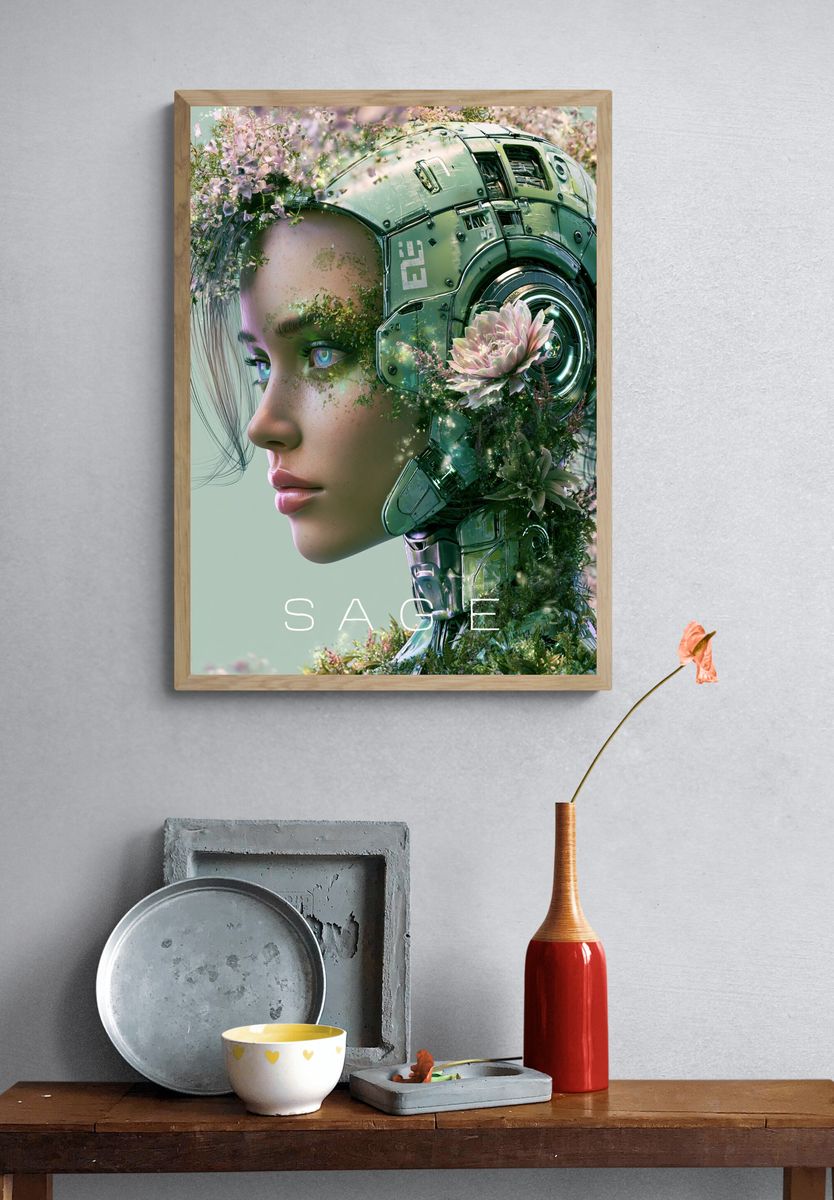 Sage Cyber Flora Portrait Print. — room view 3