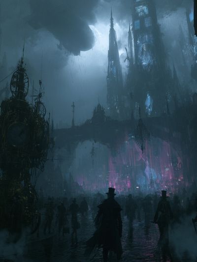 Gothic Cyberpunk Cityscape Print. poster print