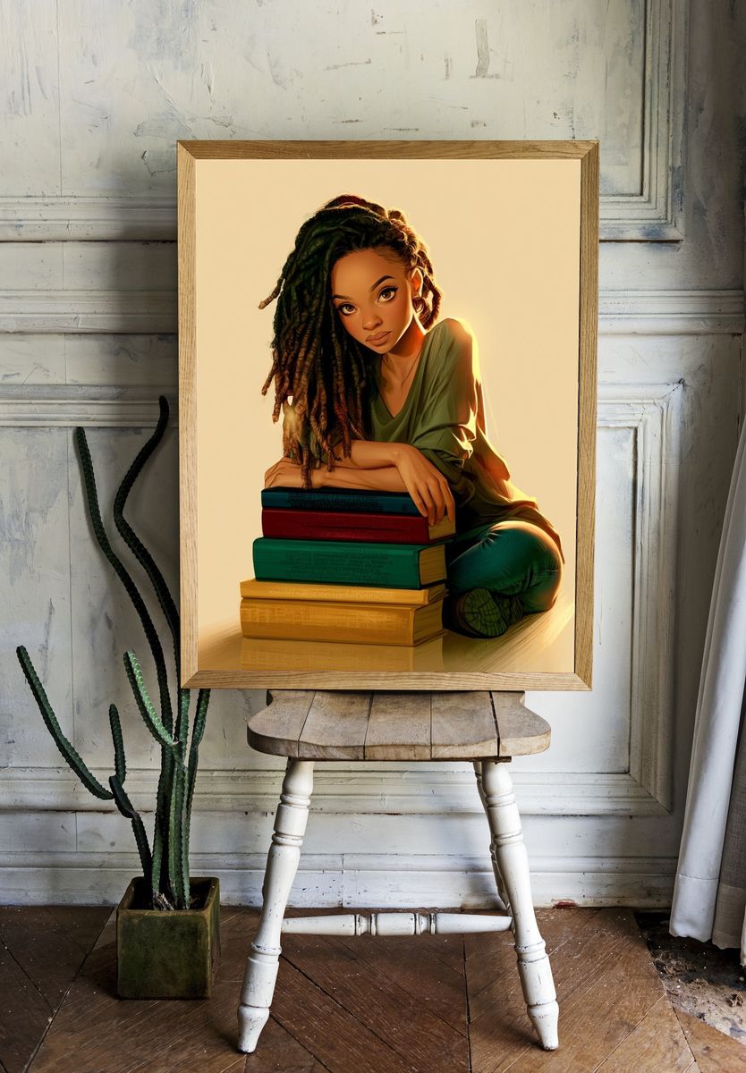 Bookish Portrait Illustration Poster. — room view 1
