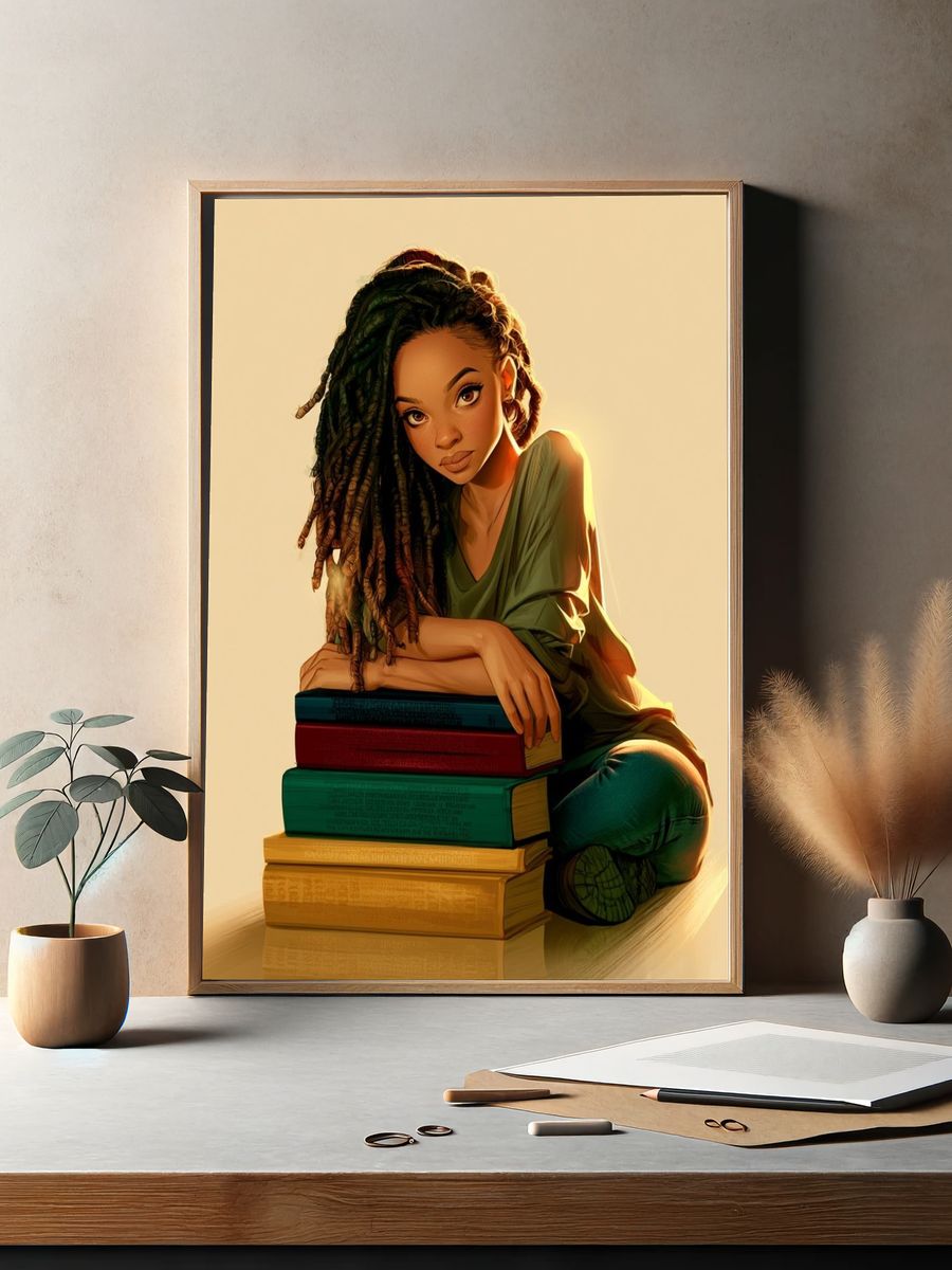 Bookish Portrait Illustration Poster. — room view 2