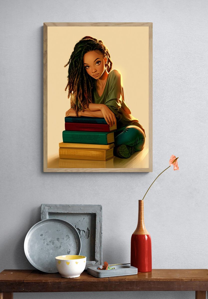 Bookish Portrait Illustration Poster. — room view 3