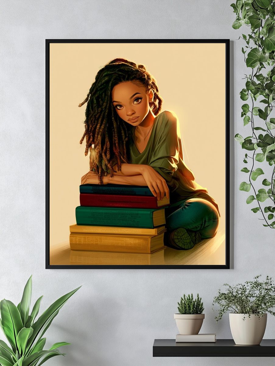 Bookish Portrait Illustration Poster. — room view 4