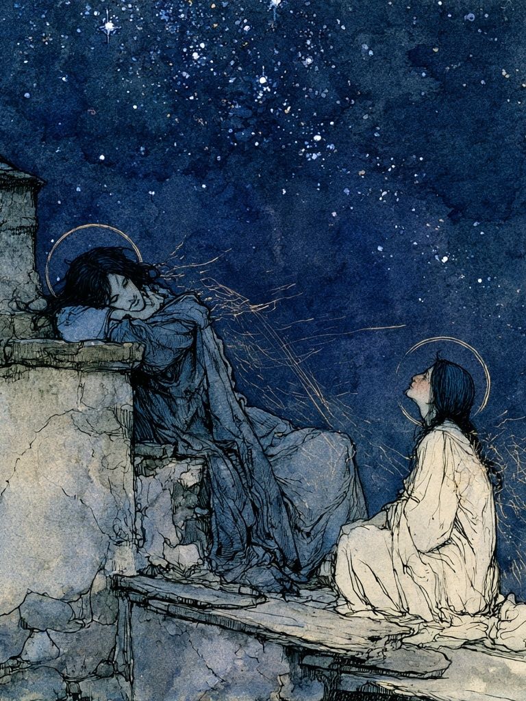 Moonlit Figures — Illustration Print. poster — illustration art