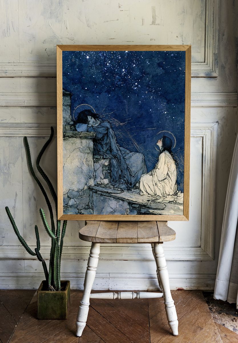 Moonlit Figures — Illustration Print. room preview