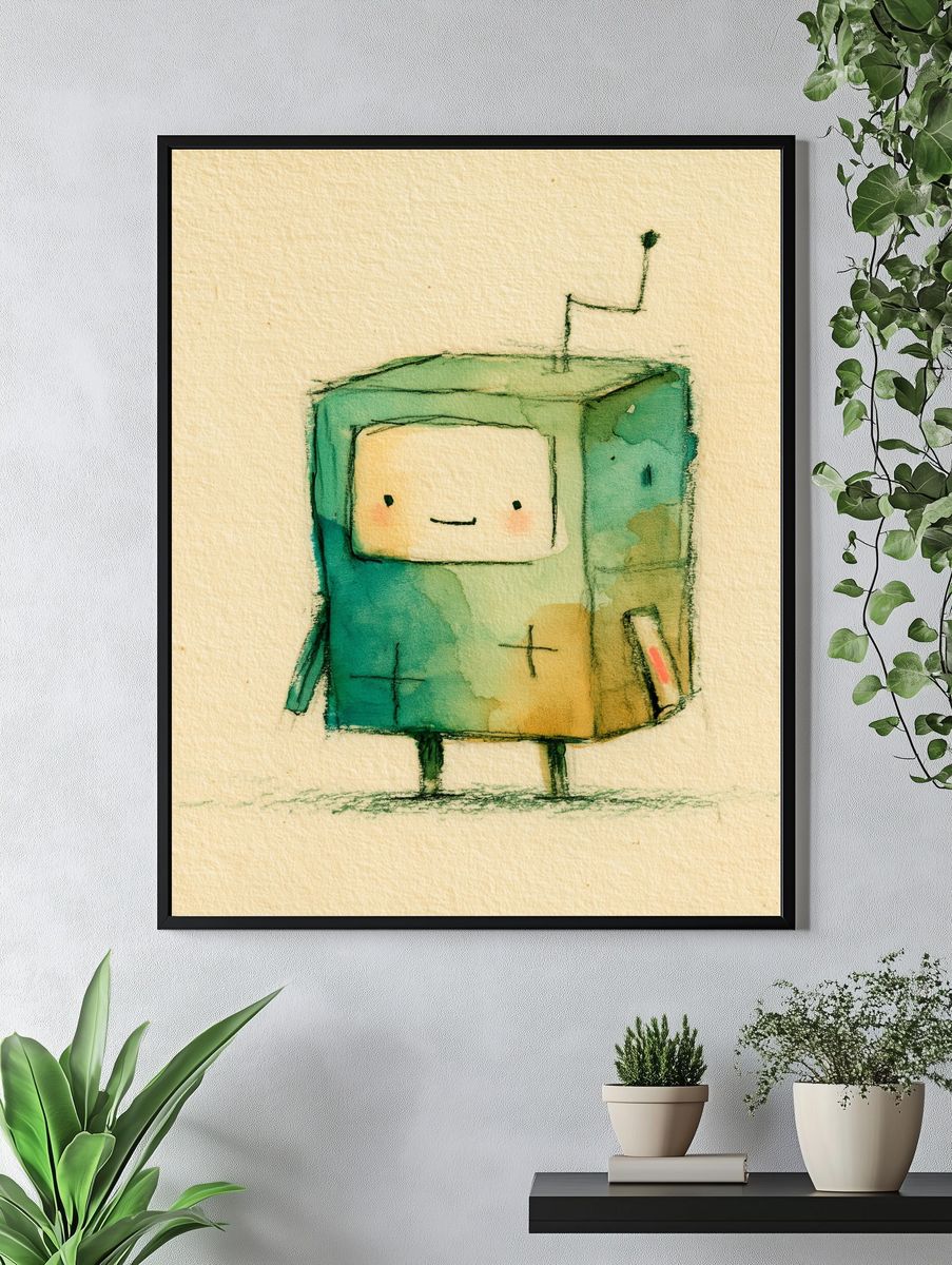 Cute Robot Watercolor Poster. — room view 4