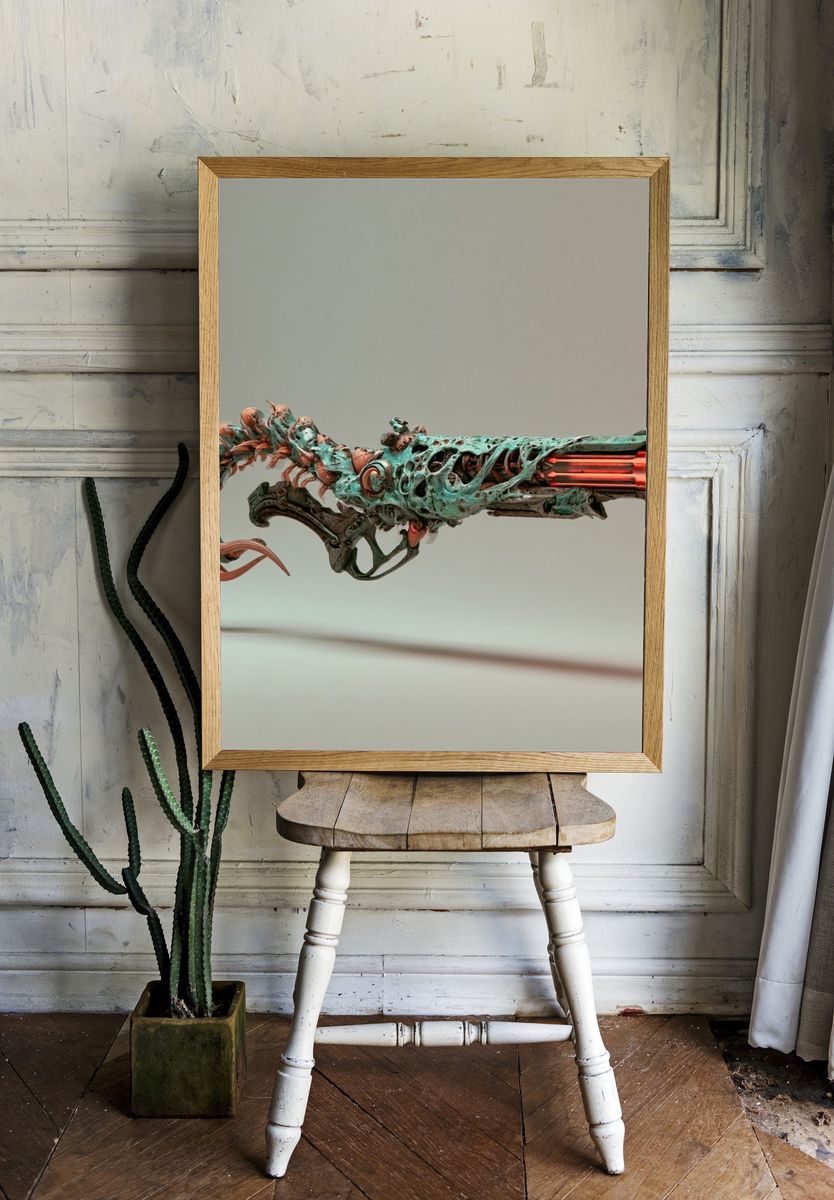 Surreal Sci-Fi Weapon Print. — room view 1