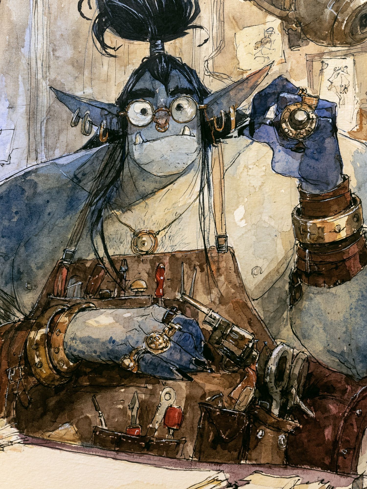 Goblin Artificer Watercolor Print. poster — illustration art