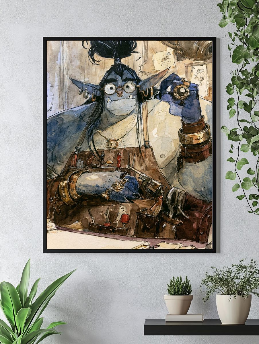 Goblin Artificer Watercolor Print. — room view 4