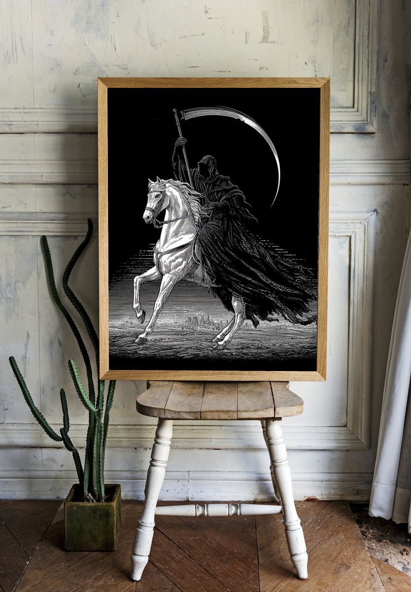 Grim Reaper Horse Illustration Poster. — room view 1
