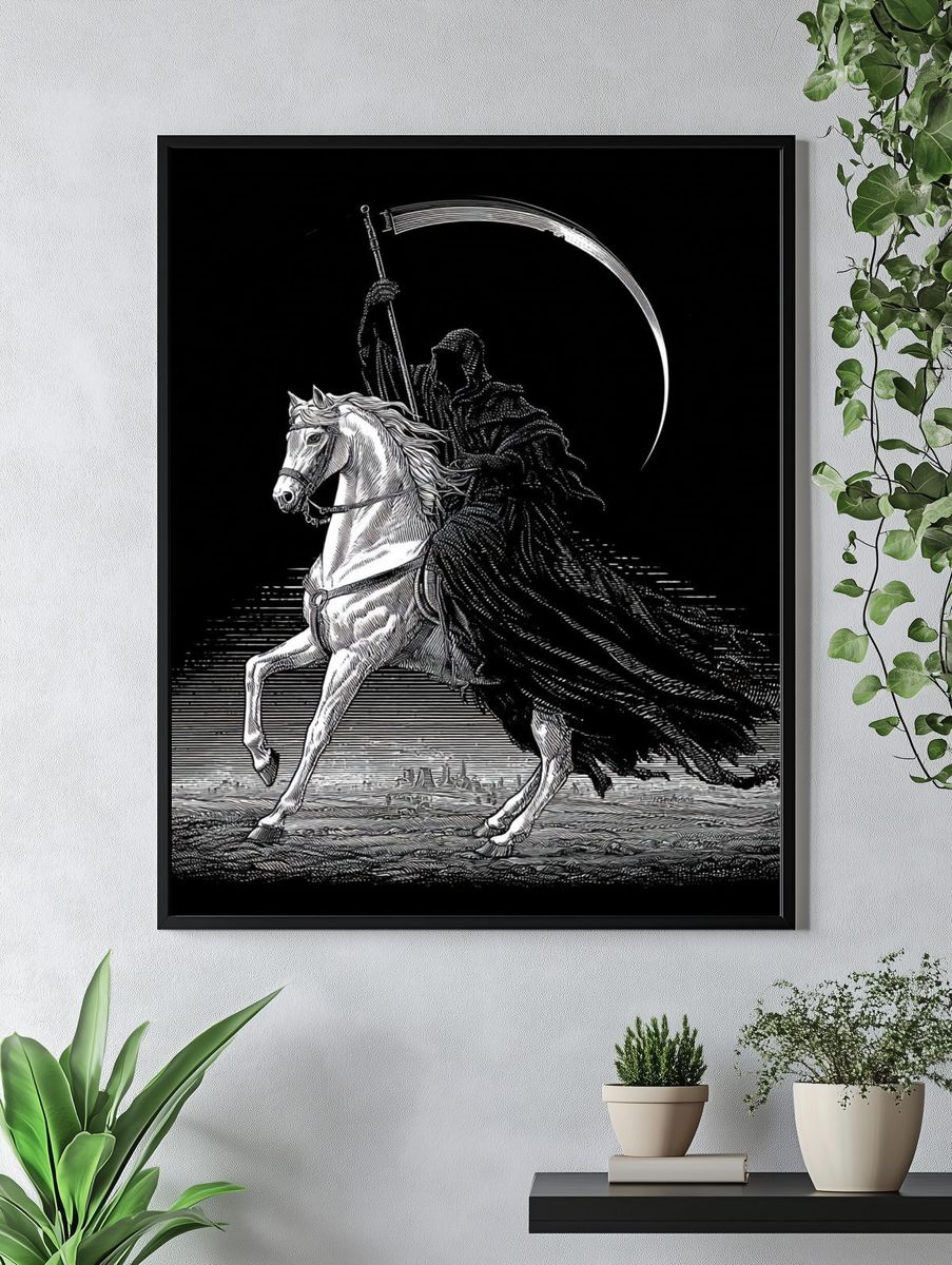 Grim Reaper Horse Illustration Poster. — room view 4