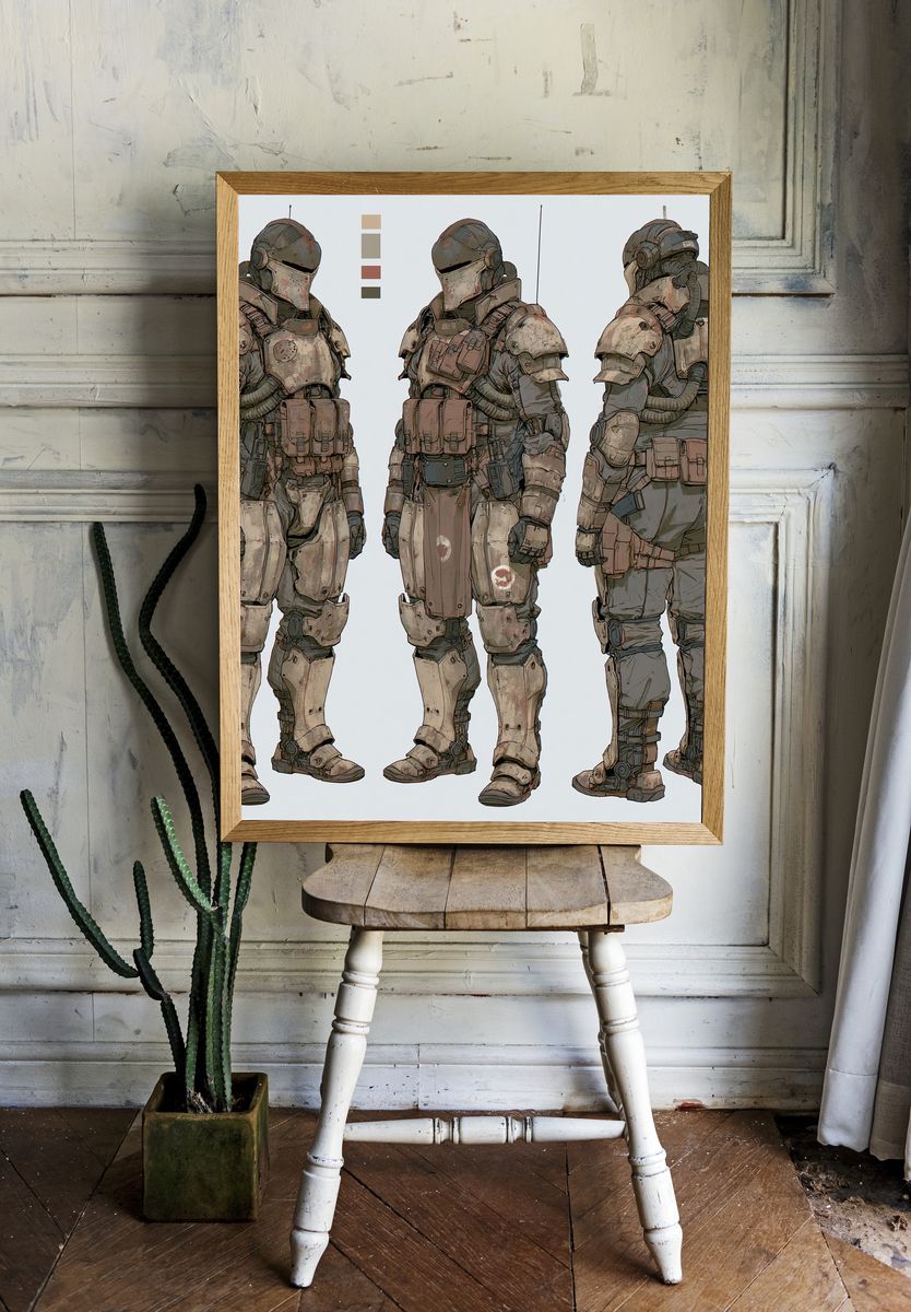 Armored Sci-Fi Soldier Illustration Poster. room preview