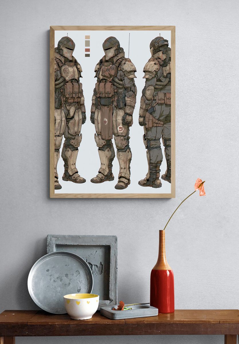 Armored Sci-Fi Soldier Illustration Poster. — room view 3
