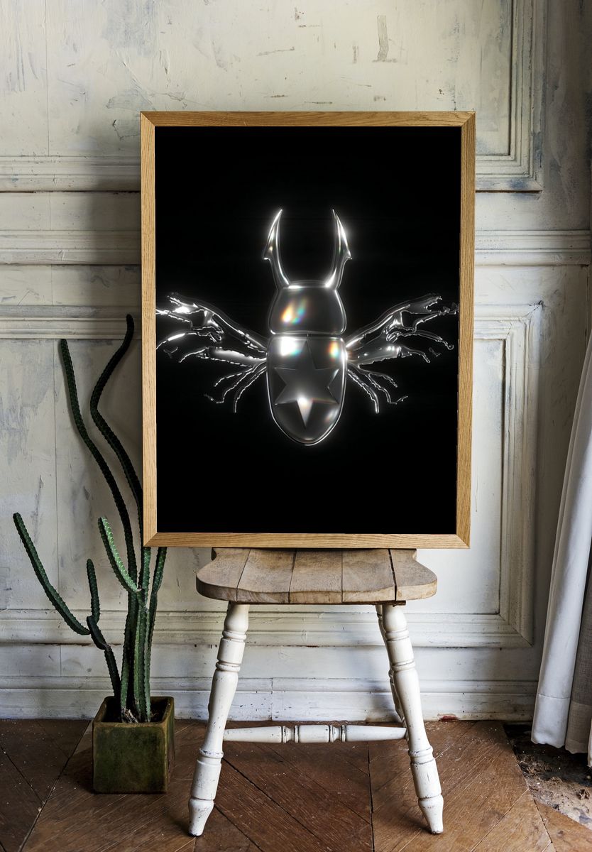 Chrome Beetle Surreal Print room preview