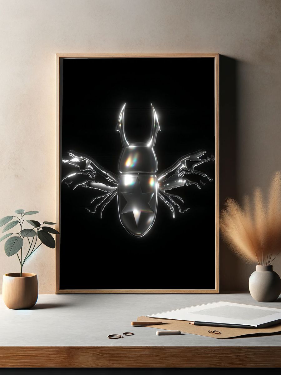 Chrome Beetle Surreal Print. — room view 2