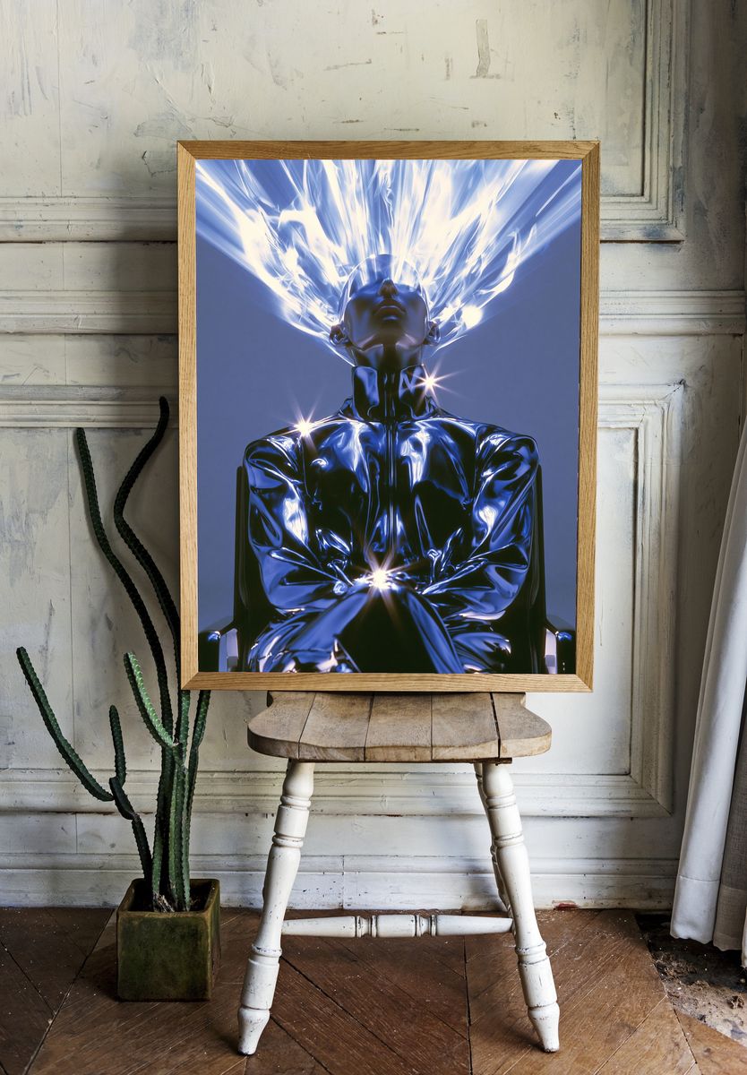 Chrome Futurist Figure Poster. room preview