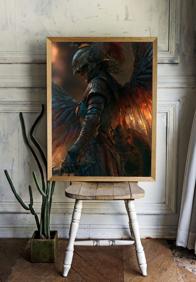 Armored Winged Warrior Fantasy Print. — room view 1