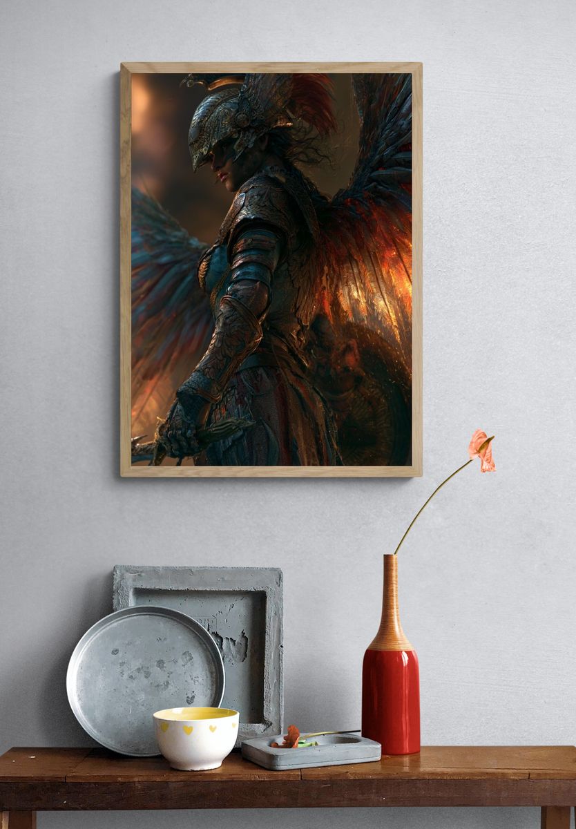 Armored Winged Warrior Fantasy Print. — room view 3