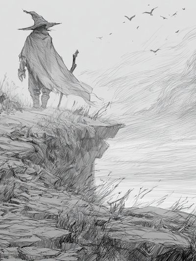 Wandering Cloak Cliffside Illustration Print. poster
