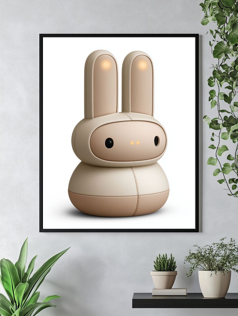 Cute Bunny Robot Illustration Poster. — room view 4