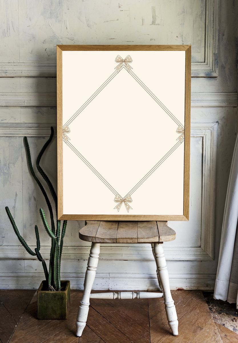 Beige Bow Frame Minimalist Print. room preview